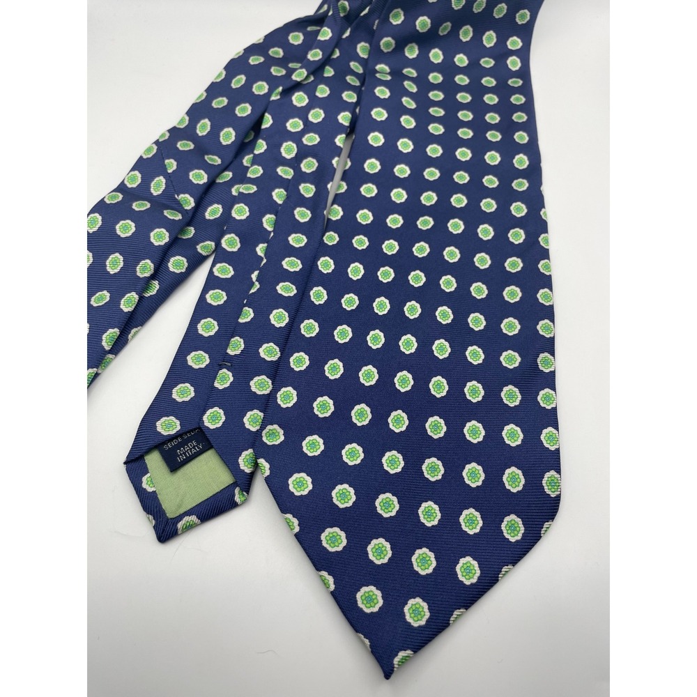 Nicola Ferri Milano Silk Tie Navy Blue Green Geometric Floral Made in Italy
